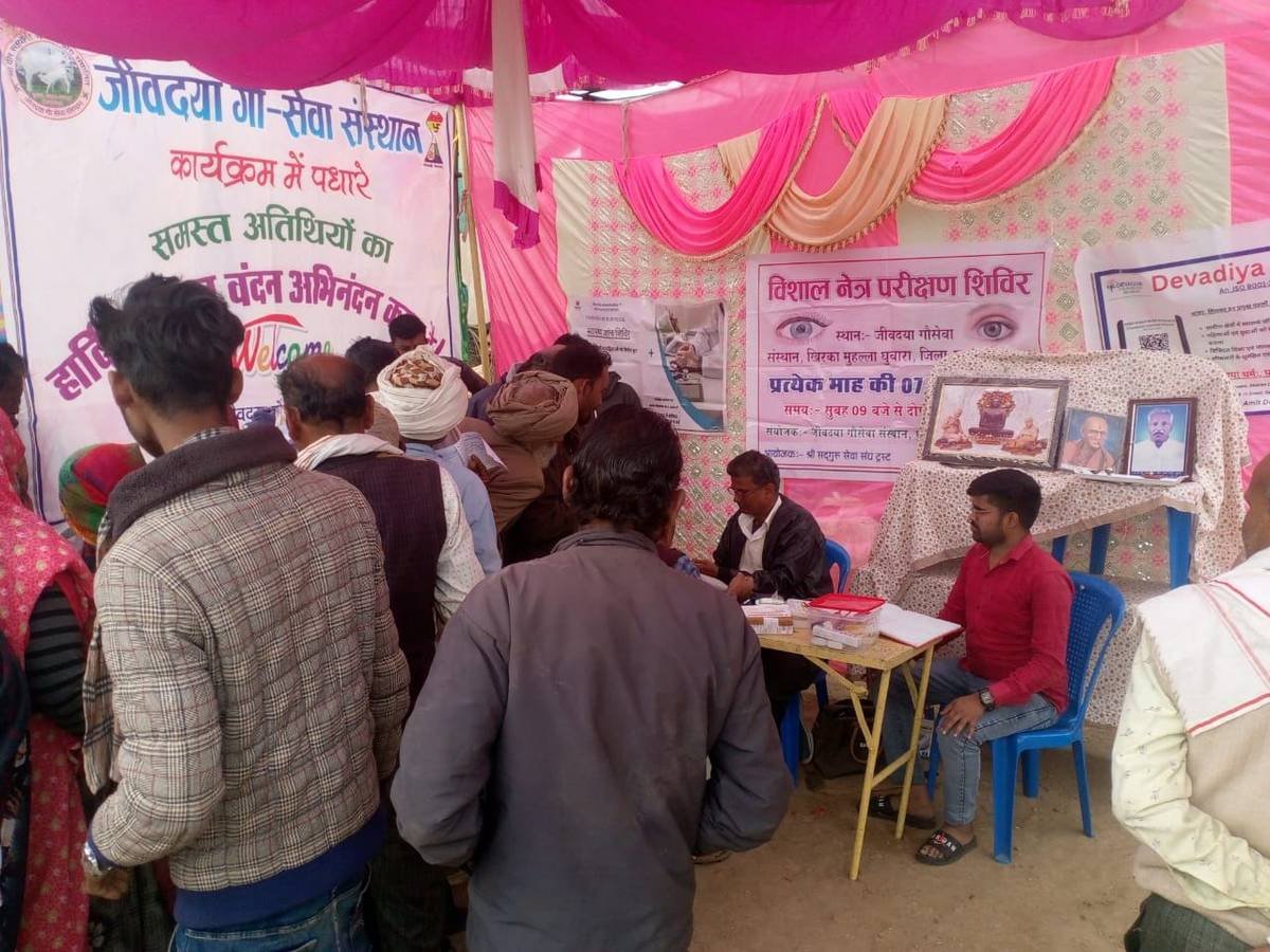 Senior citizens and volunteers at open-air community wellness camp